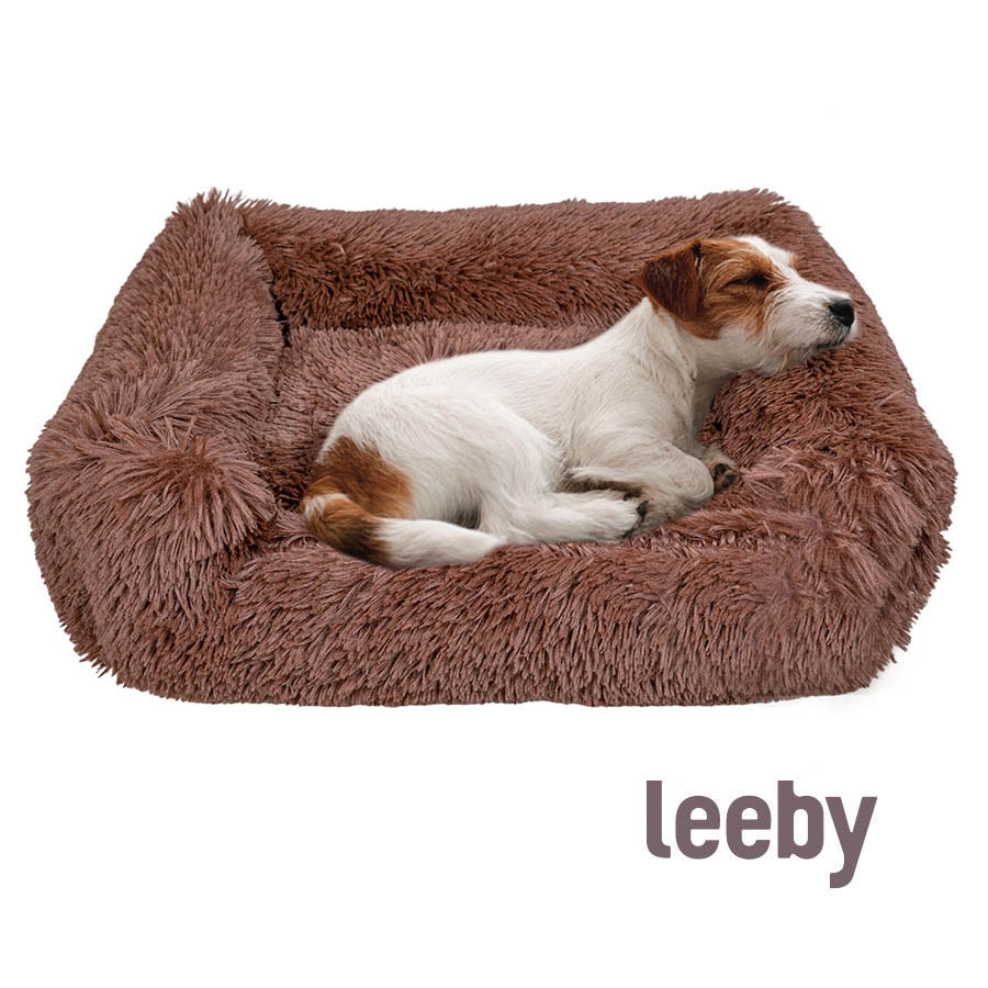 Leeby Cama Suave Antiestrés de Pelo Marrón para perros